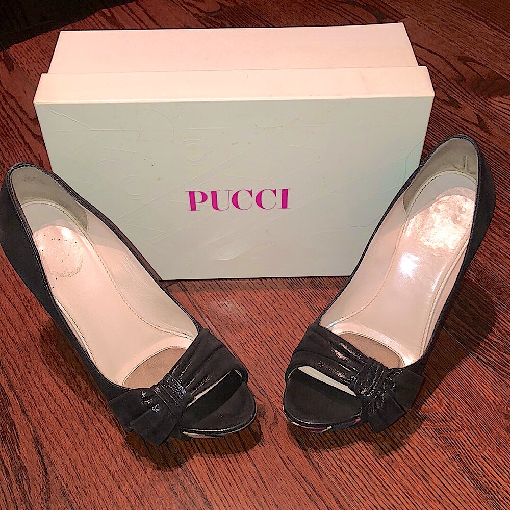 Emilio Pucci Shimmery Suede Peep Toe Pump